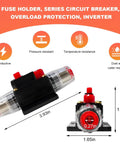 Built Tough 80 Amp Inline Circuit Breaker With Manual Reset Switch For 12V To 48V DC Car Stereo Marine Audio Systems showing circuitry and dimensions.