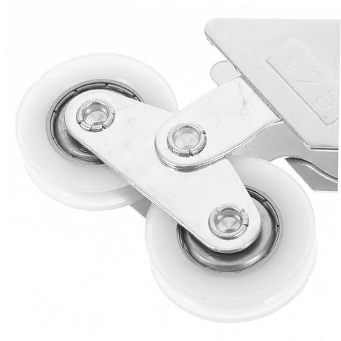 4PC Premium Aluminum Alloy Sliding Door Pulley Wheels With Ball Bearing Replacement Rollers close-up view showing dual wheel design and ball bearing.