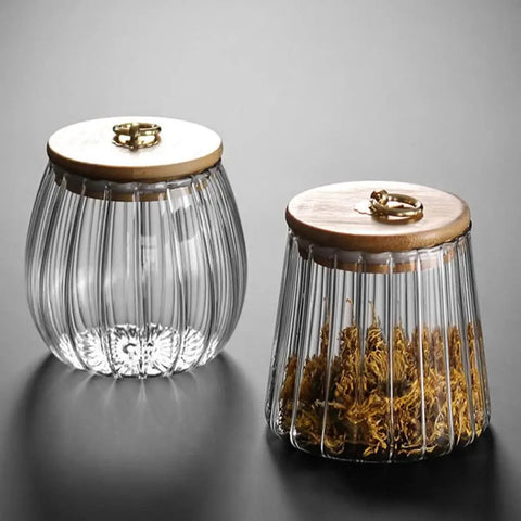 Score A Solid Straight Up Airtight Glass Tea Canister And Coffee Bean Storage Jar With Moisture Proof Seal To Keep Every Cup Fresh Built With Thick Clear Glass Perfect For Home Use Today, featuring thick clear glass and ribbed design.