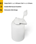 1 Gallon Ceramic Lined Insulated Water Jug Stainless Steel Double Wall side view with lid and handle, keeps sips cold, ideal for outdoor use.