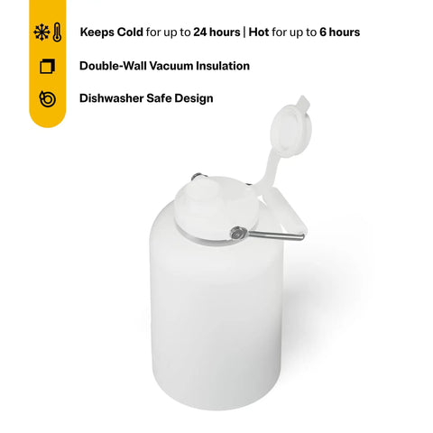 1 Gallon Ceramic Lined Insulated Water Jug Stainless Steel Double Wall side view with lid and handle, keeps sips cold, ideal for outdoor use.