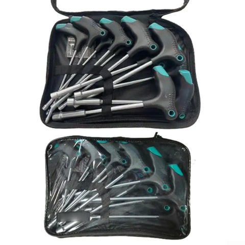Tough T Handle Hex Socket Wrench Set 11 Piece With Magnetic Head Rubberized Non Slip Grip in a portable storage case.