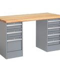 No Bull Heavy Duty Workshop Table With Tough Maple Top And Welded Steel Frame Offering Smooth Glide Drawers 72 Inches Wide.