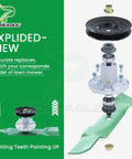 Exploded view of John Deere 48 Inch Mower Deck Rebuild Kit DIY Ready with spindle assembly and blade.