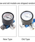 Inline Quarter Inch Pro Grade Mini Air Regulator Kit, new and old models with pressure gauge and adjustable dial display