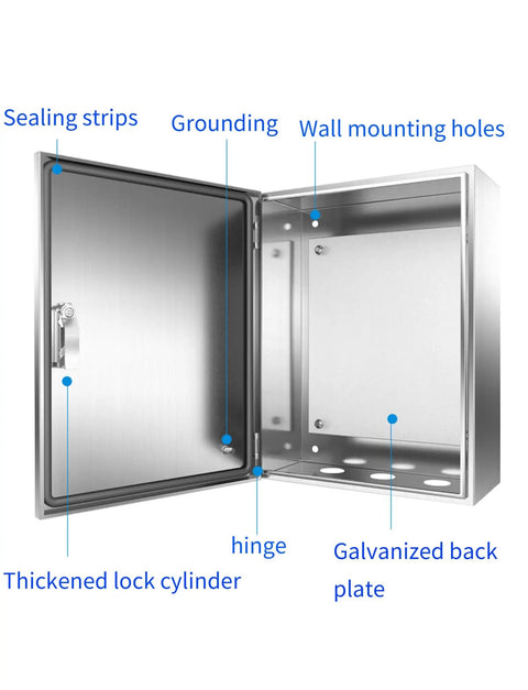 Open Rugged Stainless Steel Junction Box Enclosure For EV Chargers Telecom CCTV And Control Panels Wall Mounted Indoor Outdoor Project Box 800 By 250 By 600 Mm showing interior features