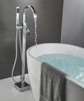 Freestanding Bathtub Faucet With Hand Sprayer Floor Mount Tub Filler Single Handle Brass Tap 360 Degree Swivel Spout Diverter Switch