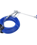 Slick Pro Series Airless Paint Spray Gun Kit Bundled With A Beefy 50 Foot X 1/4 Inch High Pressure Fiber Hose Plus An Easy Grip 11 Point 8 Inch Extension Pole And Sharp 517 Tip Straight Up Nailed It For Smoother Wall Paint Runs: blue high-pressure hose and spray gun extension.