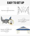 13x13 Pop Up Gazebo Canopy Tent For Backyard And Patio Easy setup instructions with One Push Center Lock system in blue and grey