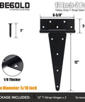 12Inch T Strap Gate Hinges Heavy Duty Black Tee Hinges For Wooden Fences Yard Gates Rustproof Iron Hardware 2 Pack diagram