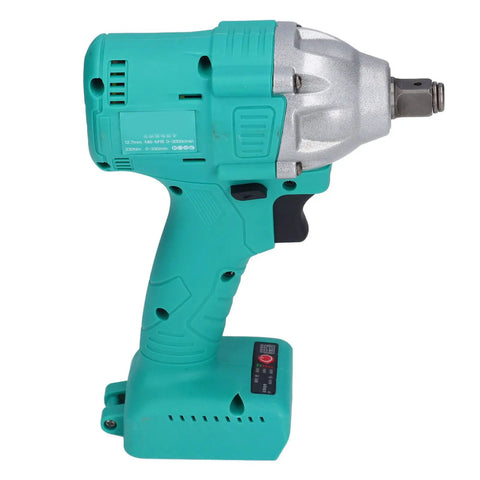 Electric Impact Wrench 1/2 Inch Drive Brushless Motor delivering high torque up to 330Nm side view with battery and trigger.