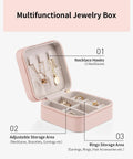 Compact Travel Jewelry Case For Women Grab And Go Style shown open with compartments and necklace hooks, waterproof PU leather.