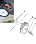 Installation diagram and photo of wheel with Shoulder Bolt Set Of 2 Replacement Wheel Bolts For Toro Lawn Mowers And Snow Throwers Part 614650 Compatible