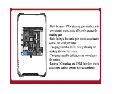 Palm Robot Manipulator With Visual Somatosensory Recognition And Pi Programming For A Hands On AI Vision Learning Drawing And Imitation Through Multiple Control Methods Ideal For Coding Projects And Prototyping, black PCB board