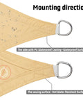 Mounting direction of Waterproof Shade Sail 10 By 13 Ft Rectangular Sand Color UV Resistant For Outdoor Patio Garden Backyard.