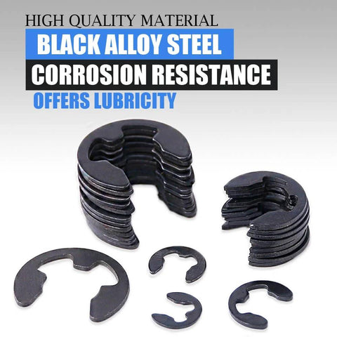 Must Have External E Clip Retaining Ring Washer Assortment Kit In Alloy Steel, Heat Treated For Tough, Reliable Build, 300 Piece Multi Size Set.