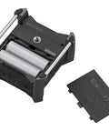 Back view of Professional Field Recorder showing battery compartment with two visible batteries and detached cover.