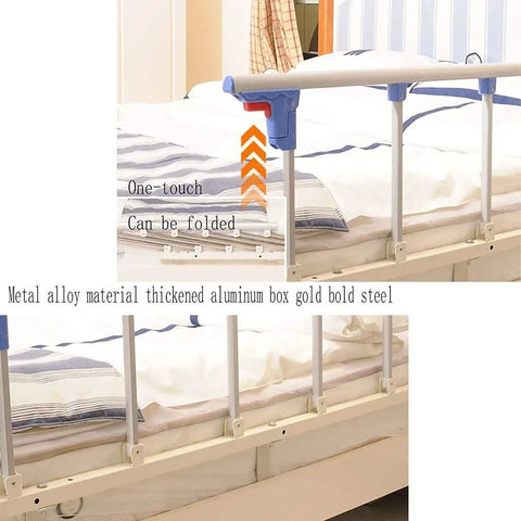 Foldable Bed Rail For Elderly And Disabled One Click Folding Safety Guard With Stainless Steel Grip No Drill Install Blue 95x40cm