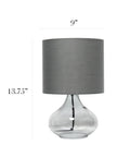 Small Glass Raindrop Bedside Table Lamp With Clear Glass Base And White Fabric Shade Easy Rotary Switch Open Bottom Base Uses 40W Bulb Cozy Nightstand Vibe Lighting For Bedroom Or Living Room with measured size