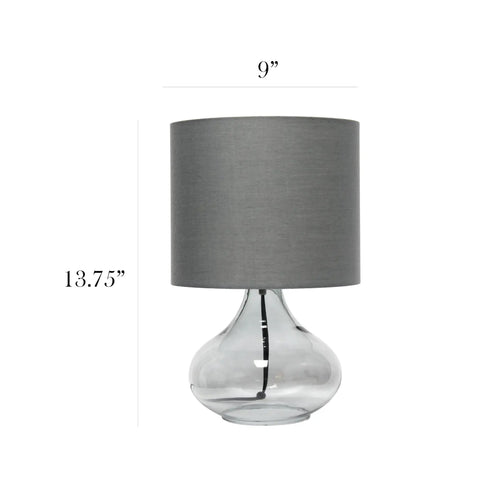 Small Glass Raindrop Bedside Table Lamp With Clear Glass Base And White Fabric Shade Easy Rotary Switch Open Bottom Base Uses 40W Bulb Cozy Nightstand Vibe Lighting For Bedroom Or Living Room with measured size