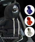 Gear Shift Hoodie Cover For Cars, black mini hoodie shifter knob cover, cute interior accessory with color samples shown next to it