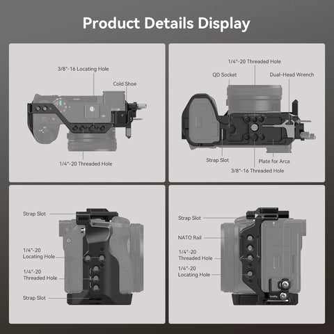 Cage Kit for Sony A6700 With HDMI Cable Clamp And Built In Quick Release Plate Arca Type Rig with threaded holes detail