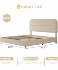 Queen Size Cloud Bed Frame In Beige Plush Boucle Upholstery with dimensions 82.7"L x 60.9"W x 41.3"H and 800 lbs capacity.
