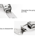 Close-up of Mini Stainless Steel Toggle Latch Catch Set showcasing the spring-loaded mechanism and easy disassembly features.
