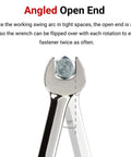Close-up of Forty Millimeter Combination Wrench With Angled Open End At 15 Degrees And 12-Point Box End For Twice The Access In Tight Spaces Durable Steel Hand Tool For Pros