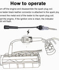 Straight-Boot Inline Spark Plug Tester For Cars, Trucks, Motorcycles And Outdoor Power Equipment - Gearhead Ready All-In-One Diagnostic Tool For Lawn Mowers, Chainsaws, Snow Blowers, Generators And More. Instruction diagram showing spark plug tester connection