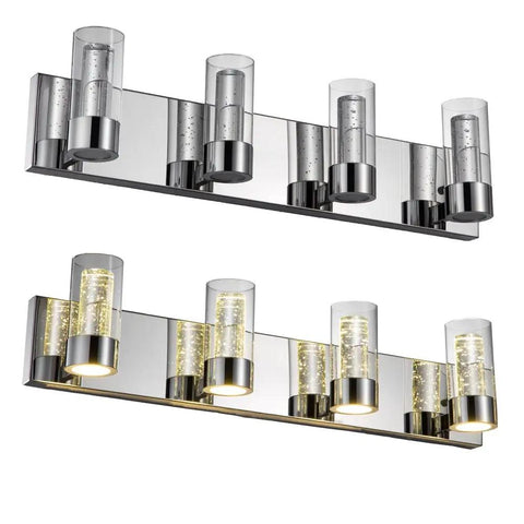 Led Vanity Lighting Fixture For Bathroom With Champagne Bubble Crystal Shades In Chrome Finish Dope Modern 4 Light Bar Vanity Light For Bright Fresh Bath