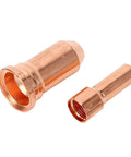 Fabater Plasma Electrode Nozzle 1.5mm Copper High Temp Cutter Torch Consumables 10Pcs Set, angled view of two copper nozzles.