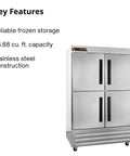 The Real Deal Heavy Duty Reach In Freezer With Two Section Split Solid Doors Serious 43 Cubic Foot Capacity Top Shelf Cold Storage Built Tough For Bustling Kitchens And High Volume Food Service, stainless steel, 43.88 cu. ft.