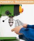 Premium Hardcore Heavy Duty Multi V Groove Aluminum Drill Press Pulley Step Belt Drive Sheave in hand, installed on drill press.