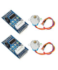 Two DEVMO 28BYJ-48 geared stepper motors with ULN2003 driver boards and wiring for Arduino