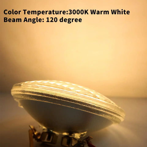 PAR36 LED Landscape Bulbs 6W 3000K Warm White ACDC 12V Water Resistant side view showing beam angle of 120 degrees.