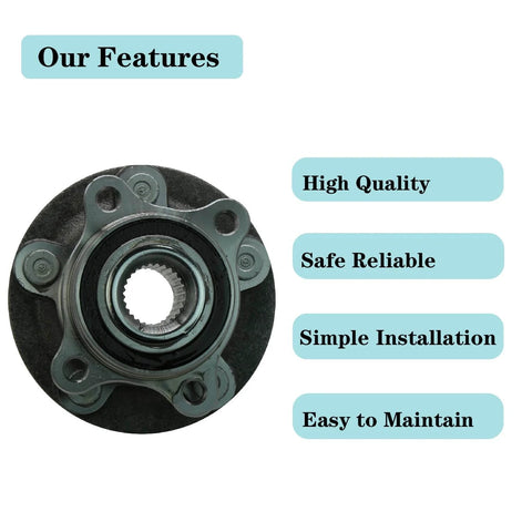 Front And Rear Wheel Bearing And Hub Assembly Fits Ford Fusion 2013 2020 And Lincoln MKZ 2013 2016 5 Lug With ABS, front view