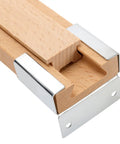 Solid As A Rock Wooden Drawer Slides Six Pack 15.7 Inch Center Tracks with Metal Rollers, close-up of wooden track and brackets.