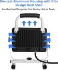 Back of 6000 Lumen LED Work Light With Stand Waterproof Flood Light showing die-cast aluminum housing and cooling design