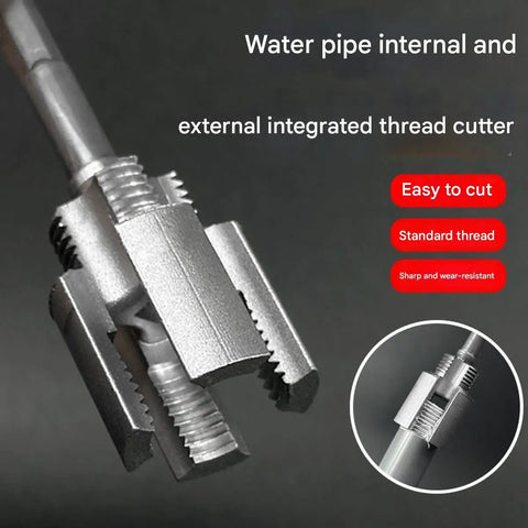 1 Pc Portable Electric Pipe Threading Tool Kit For 1/2 And 3/4 Inch PVC Plastic Pipes Durable Re threading Adapter compatible with standard power drills, showing integrated thread cutter.