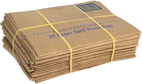 Stack of 30 Gallon Lawn And Leaf 2 Ply Heavy Duty Yard Waste Paper Bags With Gardening Gloves Biodegradable And Compostable Tear Resistant Self Standing Design Made In USA 30 Count