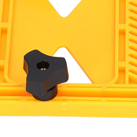 Heavy Duty Extended Plastic Safety Featherboard For Table Saw Woodworking showing black comfort grip knob on yellow base.