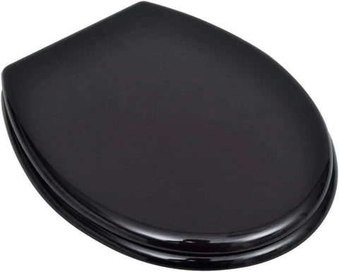 Straight Up Comfy Flannel Toilet Seat Covers With Lids Two Pack Smooth black toilet seat lid for round bowls, seamless design.
