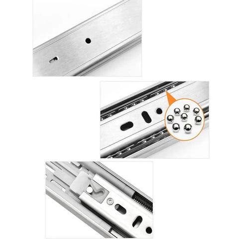 Stainless Steel Soft Close Drawer Slides Heavy Duty Three Section Track Rails Runners Repair Kit For Smooth Quiet Operation No Pinch Fingers In Kitchen Bathroom Or Office Use Ten Inch 250mm, close-up of ball bearing track