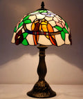 Tiffany Style Stained Glass Table Lamp With Dope Double Tropical Birds, Bedside Desk Reading Light for bedroom, 12x12x18 inches.