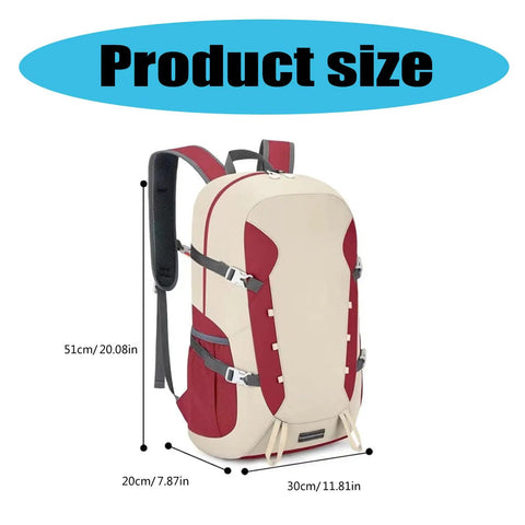 Side view of 35L Water Resistant Daypack For Outdoor Adventures Foldable Hiking Backpack Travel Packable with size dimensions