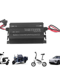 600W MPPT Solar Charge Controller with Step-Up Design, 12-50V Input, LCD Display, metal shell, with scooter, tricycle, bike, and car