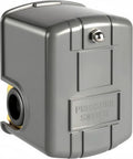 Water Well Pressure Switch With Auto Control For Well Pump System Adjustable 40 To 60 PSI Differential Setting One Quarter Inch Female NPT Air Pump Compatible 1 Pack, close-up view of grey switch with embossed text.