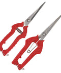Two Pack Pruning Shears For Gardening Extendable Tree Pruner With Compact Design And Comfortable Handles, Anti Skid Grip, Lightweight Durable Garden Trimming Shears For Easy Pruning. Red handled metal pruning shears set