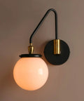 Swing Arm Wall Sconce Light With Milk White Globe, Dope Mid Century Vibe Modern Adjustable Bedside Lamp, E26 Base Vanity Lighting For Living Room Bathroom, Hardwired Black Finish